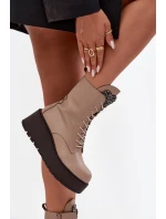 Skórzane Botki Damskie Z Ozdobą Ocieplane Beżowe Ulrika