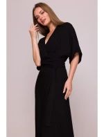 S406 Viskózové maxi šaty so zavinovacím vzorom - čierne