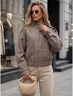 Krátka dámska bomberová bunda s vysokým stojatým golierom v farbe taupe, FashionStreet TY5848 Krátka dámska bomberová bunda s vysokým stojatým golierom v farbe taupe, FashionStreet TY5848