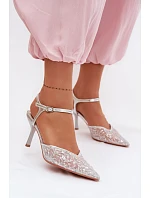 Dámské síťované sandály na jehlovém podpatku se třpytivým zdobením Stříbrné Laria