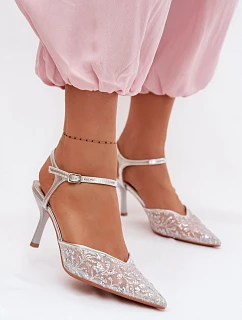 Dámské síťované sandály na jehlovém podpatku se třpytivým zdobením Stříbrné Laria