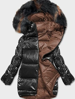 Oversize obojstranná bunda v čiernej a hnedej farbe (h-1088-01)