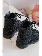 Dziecięce Brokatowe Botki Ocieplane z Suwakiem Czarne Saussa