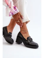 Półbuty Damskie Na Obcasie Z Ozdobą Czarne Nedarea
