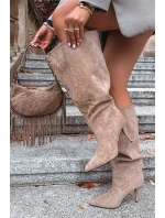 Wsuwane Kozaki Damskie Na Szpilce Z Eko Zamszu Beżowe Noretta