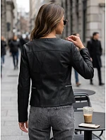 Dámska priliehavá čierna bunda z eko-kože FashionStreet TY5721 Dámska priliehavá čierna bunda z eko-kože FashionStreet TY5721