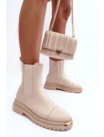 Damskie Skórzane Botki Sztyblety Beżowe Nialee