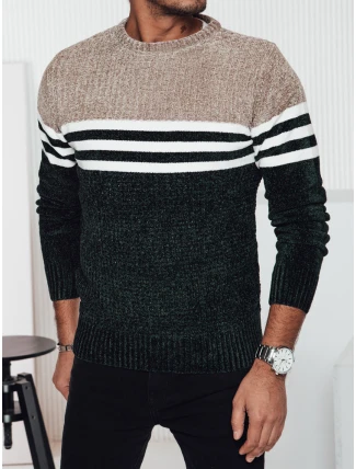 Pánsky pruhovaný zelený sveter FashionStreet WX2231 Pánsky pruhovaný zelený sveter FashionStreet WX2231