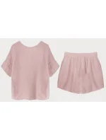 Bavlnená súprava v púdrovo ružovej farbe - tričko a šortky (34437)