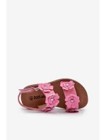 Lakierowane Sandałki Dziecięce Ozdobione Kwiatkami Różowe Tinette