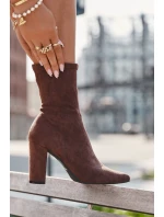 Botki Damskie Na Słupku Z Przeszyciami Brązowe Rosivelle