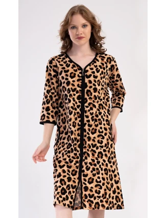 Dámske domáce šaty s trojštvrťovým rukávom Leopard