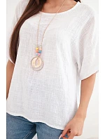 Dámska bavlnená blúzka oversize s krátkymi rukávmi biela Dámska bavlnená blúzka oversize s krátkymi rukávmi biela