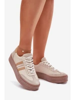 Skórzane Sneakersy Damskie Na Platformie Zazoo N1234 Beżowe