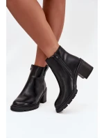 Ocieplane Botki Damskie Z Eko Skóry Na Obcasie Czarne Alvena