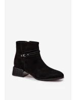 Botki Damskie Z Naturalnego Zamszu Na Klocku Ocieplane D&A CR52-651 Czarne