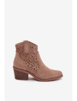 Dámske perforované kovbojské čižmy na podpätku S.Barski HY61-8012 Beige Dámske perforované kovbojské čižmy na podpätku S.Barski HY61-8012 Beige