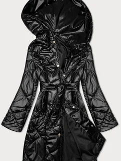 Čierna prešívaná bunda s opaskom S'West (B8249-1)