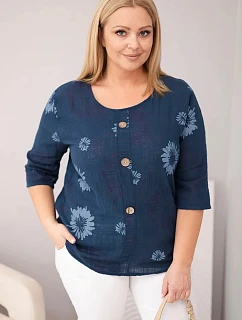 Dámske bavlnené Plus veľkosť blúzka s krátkymi rukávmi a gombíky Denim