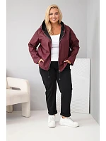 Dámska bunda vo veľkosti Plus Size s kapucňou a nastaviteľným spodným okrajom, bordová farba