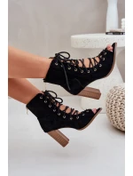 Sandały Na Słupku Z Cholewką I Sznurowaniem Czarne Ivelseki