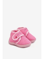 Detské papuče na suchý zips s prúžkami - ružové Lavelle Detské papuče na suchý zips s prúžkami - ružové Lavelle