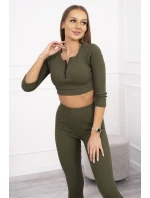 Pruhovaný krátky khaki set
