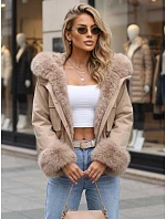 Krátka dámska bunda s odnímateľnou kožušinou, béžová, FashionStreet TY5837 Krátka dámska bunda s odnímateľnou kožušinou, béžová, FashionStreet TY5837