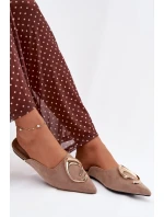 Dámské nazouváky Mule s ozdobným zlatým detailem tmavě béžové Galvella