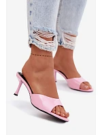 Lakované pantofle z imitace kůže na podpatku Růžové Melissea