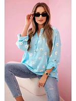 Ľanová blúzka s kvetinovým vzorom 22062 modrá - Kesi Ľanová blúzka s kvetinovým vzorom 22062 modrá - Kesi
