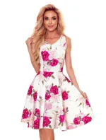 Rozšírené dámske šaty so vzorom ruží as výstrihom v tvare srdca 114-16