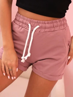 Dámske bavlnené šortky s elastickým pásom a šnurovaním tmavoružové
