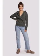 B246 Zavinovací sveter s kapucňou - vojensky zelený