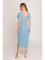 S398 Šaty v tvare ceruzky s bočným rozparkom - nebesky modré S398 Šaty v tvare ceruzky s bočným rozparkom - nebesky modré