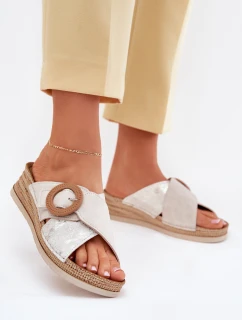 Dámske sandále na klinoch s ozdobnou prackou Light Beige Inblu RV000012