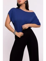 B289 Viskózové nohavice s elastickým pásom - čierne