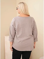 Dámska bavlnená blúzka Plus Size s potlačou a výstrihom do U, farba fango Dámska bavlnená blúzka Plus Size s potlačou a výstrihom do U, farba fango