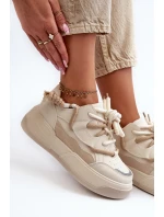 Sneakersy Damskie Na Platformie Beżowe Moariella