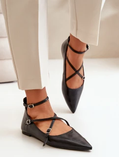 Baleriny Damskie Z Noskami W Szpic I Przeplatającymi Się Paskami Czarne Violra