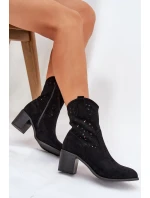 Ażurowe Botki Kowbojki Damskie Na Obcasie S.Barski HY51-125 Czarne