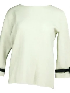 Dámsky sveter na rukávoch zdobený bielym plisovaným volánikom a čiernou stužkou SW 0202 - Gemini