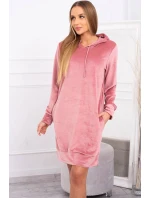 Velúrové šaty s kapucňou tmavo ružové