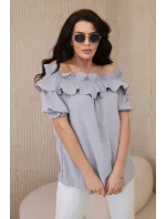 Španielska blúzka s ozdobným volánom sivá