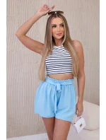 Viskózové šortky viazané v páse modré