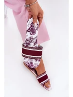 Wzorzyste Płaskie Klapki Damskie Bordowe Leysi