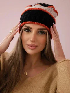 Dámska čiapka Kinga K297 čierna+tmavo ružová+béžová