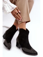 Damskie Zdobione Botki Kowbojki Na Słupku Czarne Eleduana