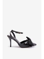 Eko Skórzane Szpilki Z Kokardą Czarne Volamia