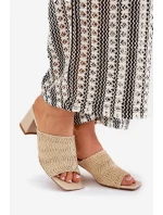 Klapki Damskie Z Plecionką Na Obcasie Beżowe Ciariloria